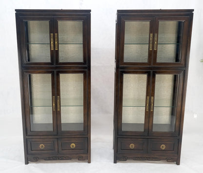 EstablishedLines Pair of Asian Compact Display Cabinets Showcases China Cabinets Drawers MINT!