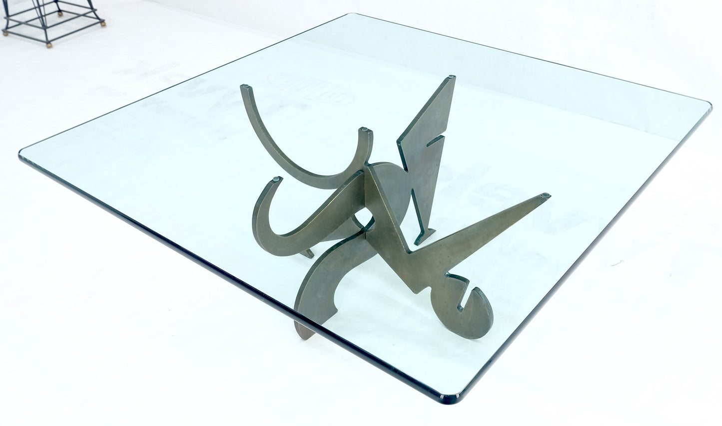 EstablishedLines Pucci de Rossi Signed Heavy Cut Bronze Sheet Figurines Base Square Coffee Table