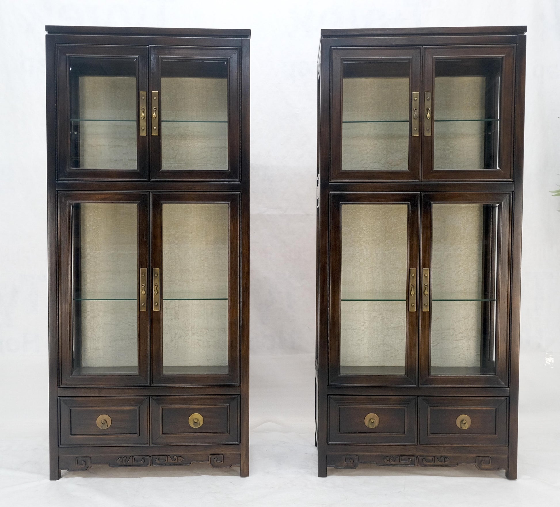 EstablishedLines Pair of Asian Compact Display Cabinets Showcases China Cabinets Drawers MINT!