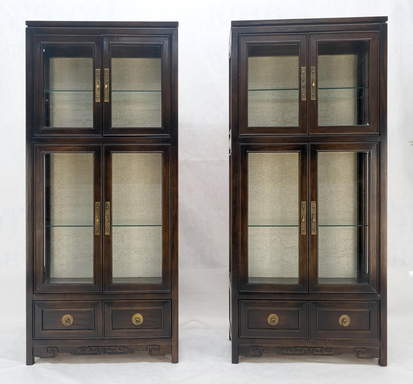 EstablishedLines Pair of Asian Compact Display Cabinets Showcases China Cabinets Drawers MINT!