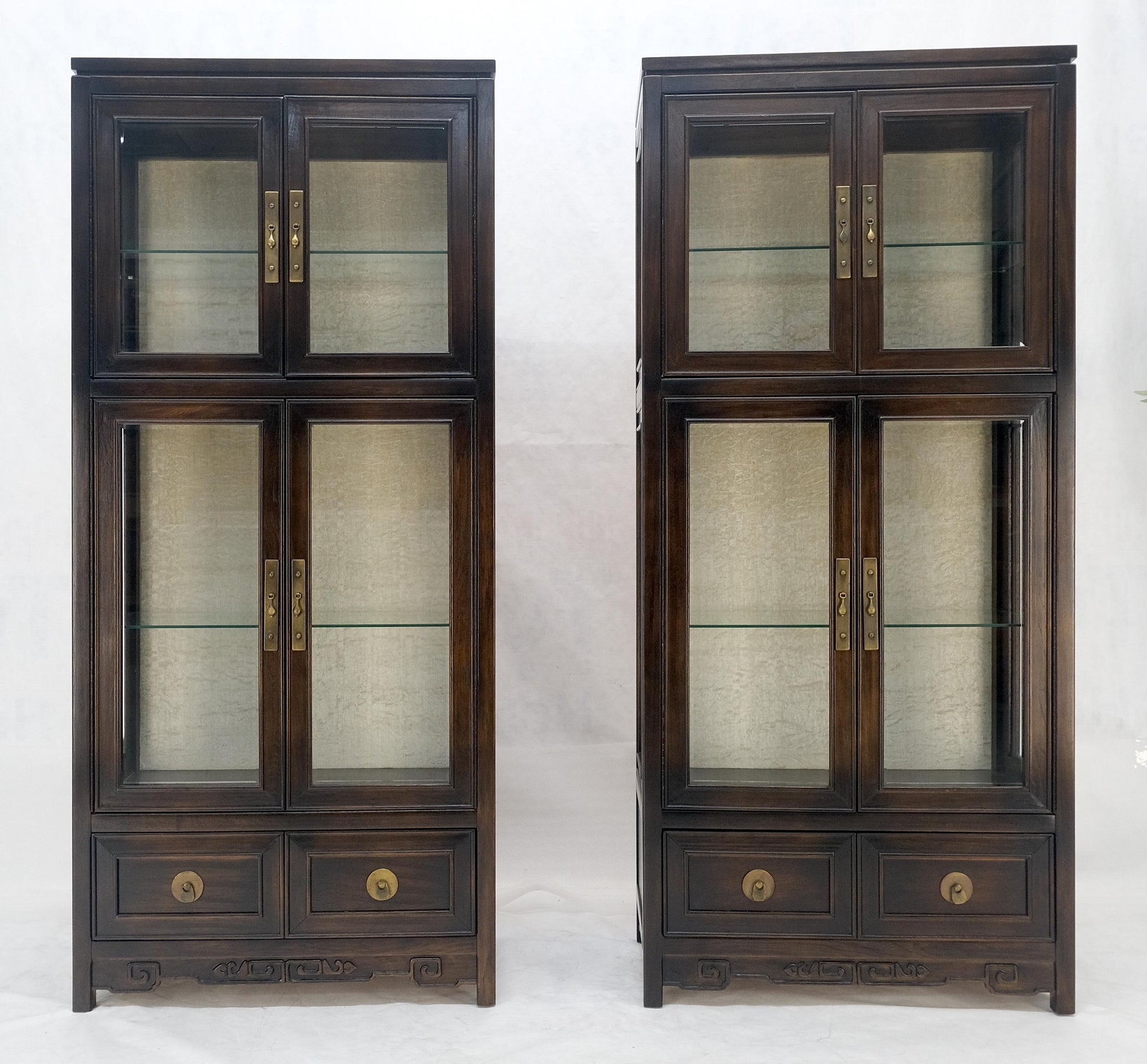 EstablishedLines Pair of Asian Compact Display Cabinets Showcases China Cabinets Drawers MINT!