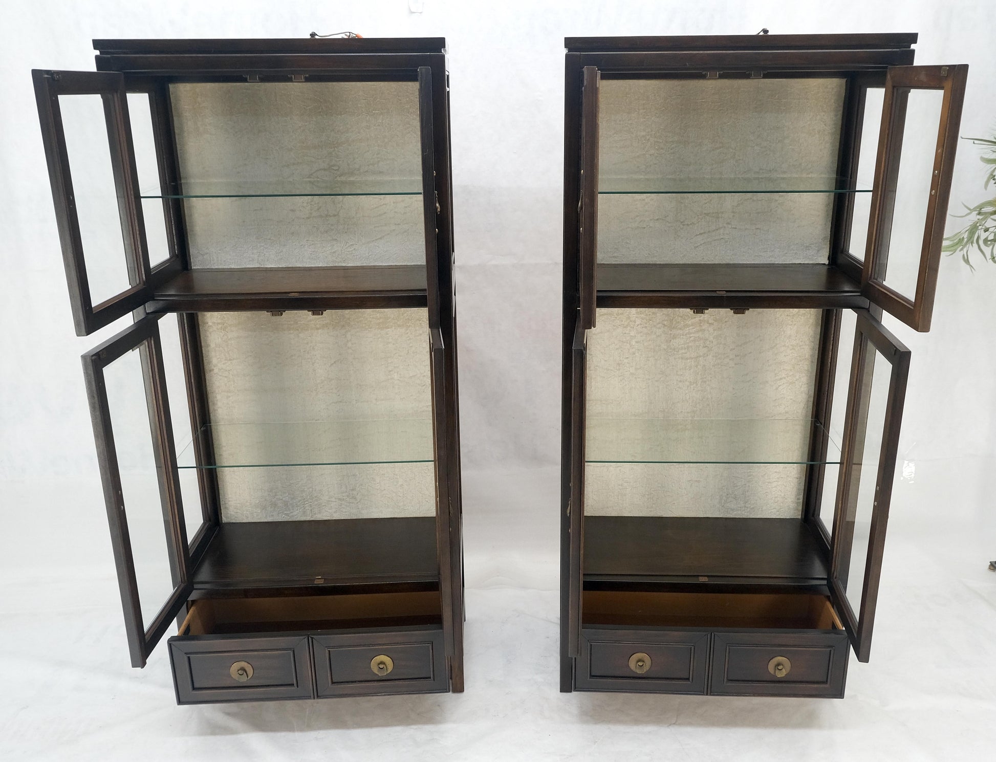 EstablishedLines Pair of Asian Compact Display Cabinets Showcases China Cabinets Drawers MINT!