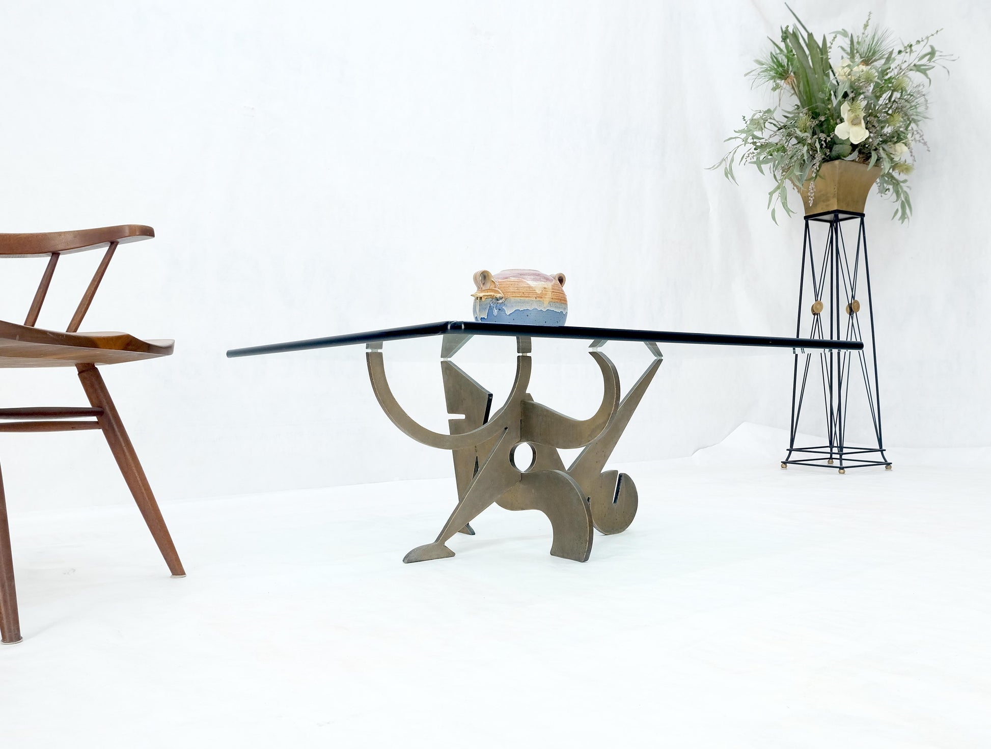 EstablishedLines Pucci de Rossi Signed Heavy Cut Bronze Sheet Figurines Base Square Coffee Table