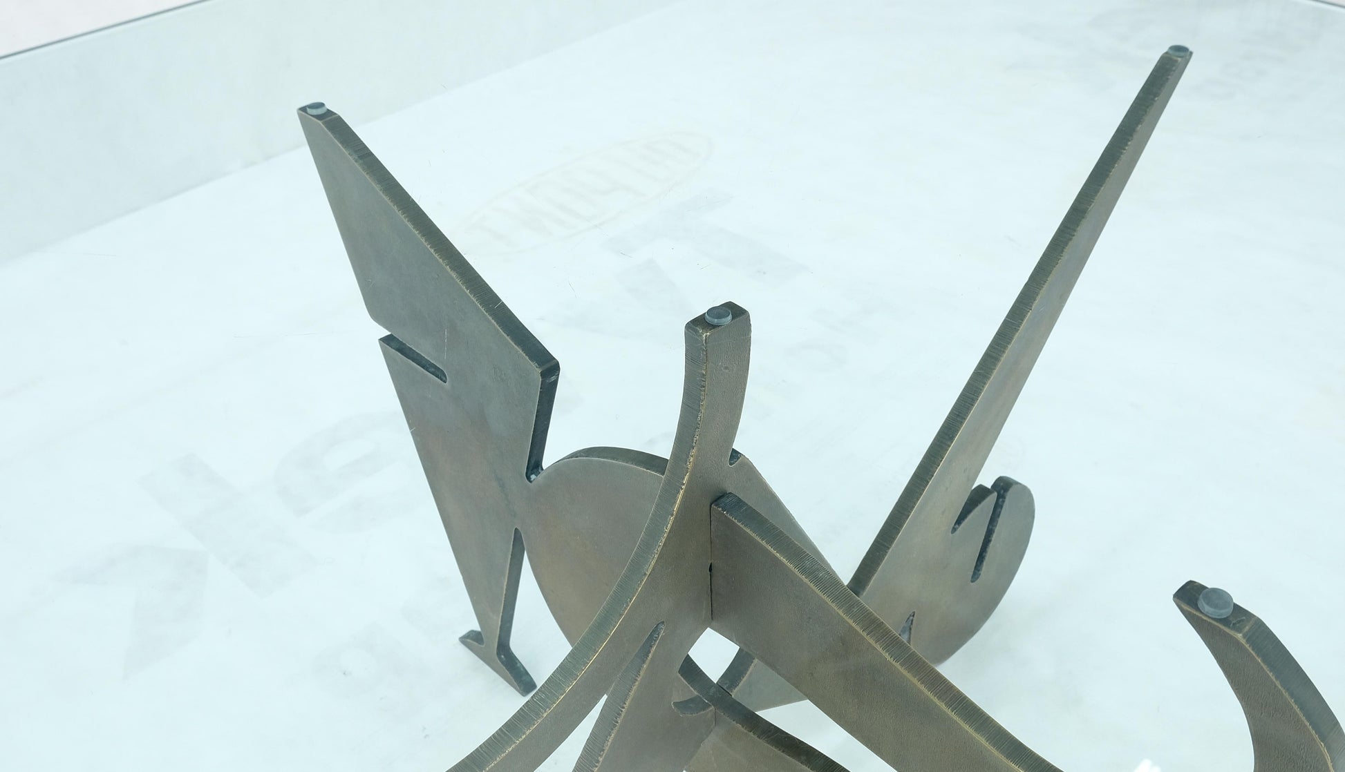 EstablishedLines Pucci de Rossi Signed Heavy Cut Bronze Sheet Figurines Base Square Coffee Table