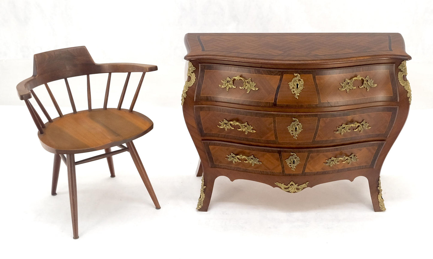 EstablishedLines Bombe French Parquetry Top Bronze Mount Ormolu Mount 3 Drawers Dresser MINT