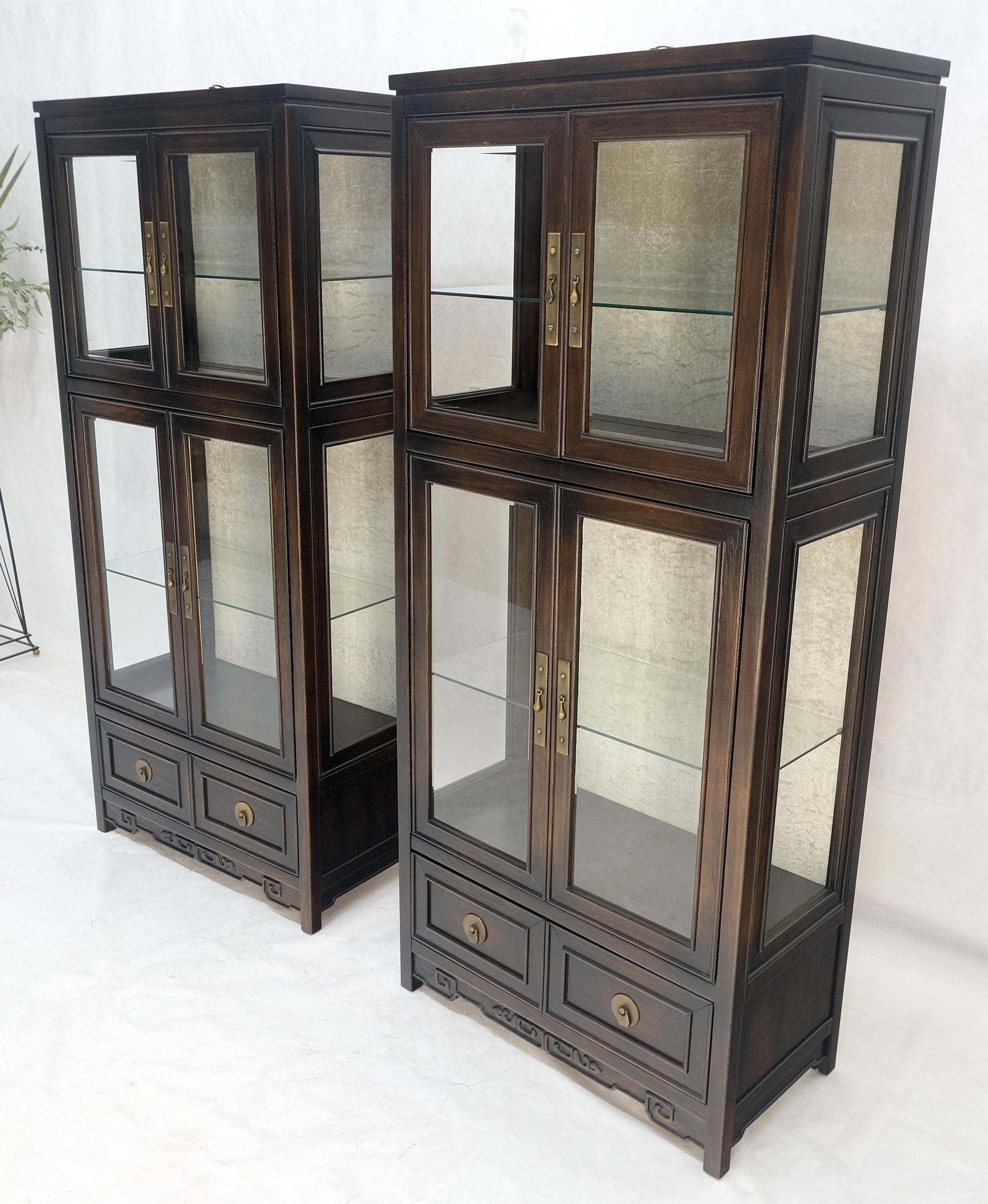EstablishedLines Pair of Asian Compact Display Cabinets Showcases China Cabinets Drawers MINT!