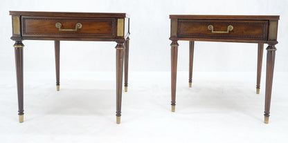 EstablishedLines Pair Banded Top Fluted Tapered Legs One Drawer Low Profile End Tables Stands