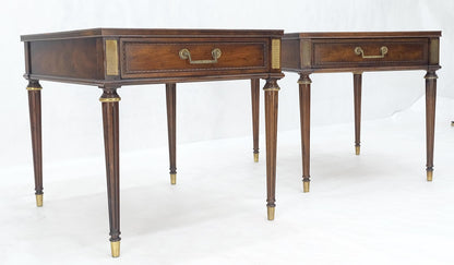 EstablishedLines Pair Banded Top Fluted Tapered Legs One Drawer Low Profile End Tables Stands