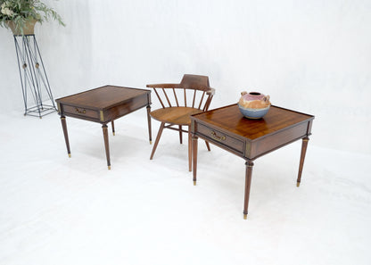 EstablishedLines Pair Banded Top Fluted Tapered Legs One Drawer Low Profile End Tables Stands