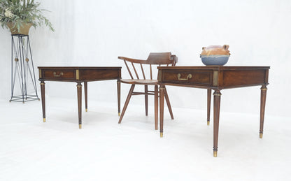EstablishedLines Pair Banded Top Fluted Tapered Legs One Drawer Low Profile End Tables Stands