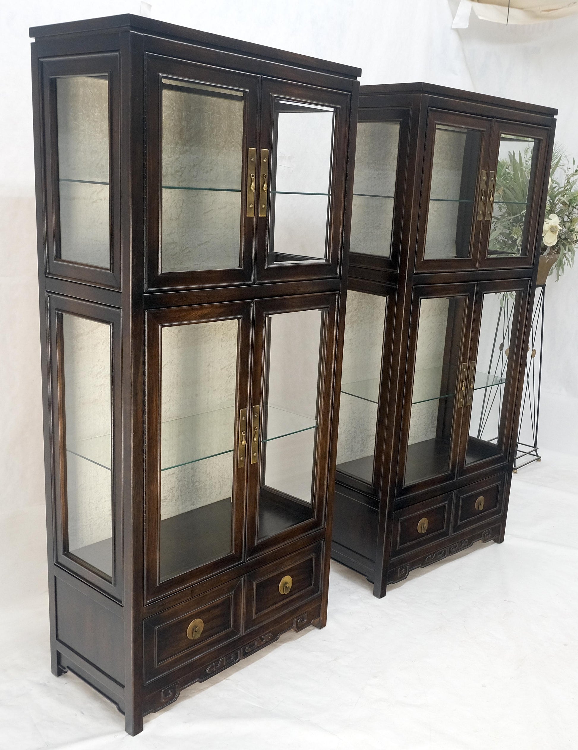 EstablishedLines Pair of Asian Compact Display Cabinets Showcases China Cabinets Drawers MINT!