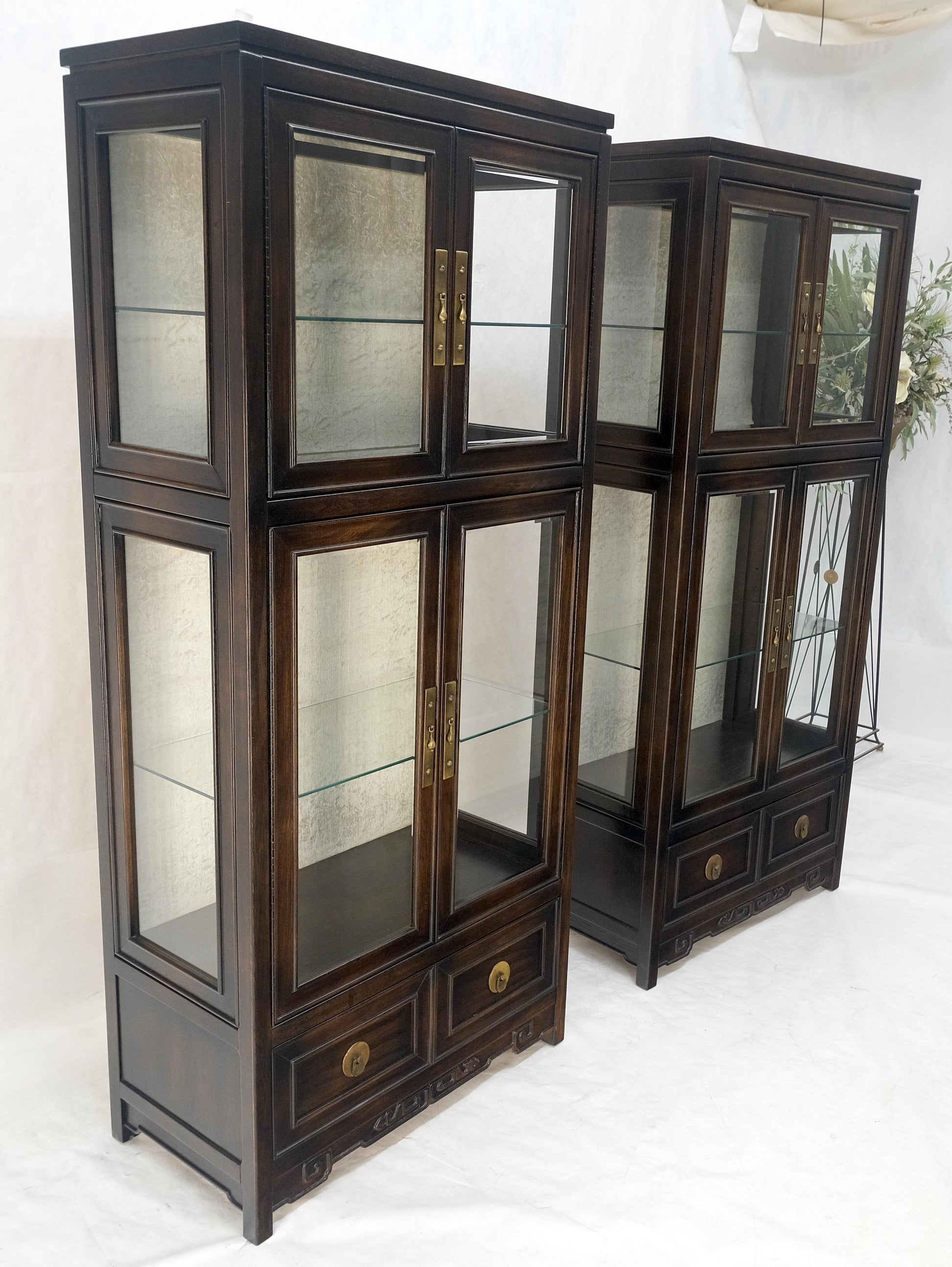 EstablishedLines Pair of Asian Compact Display Cabinets Showcases China Cabinets Drawers MINT!