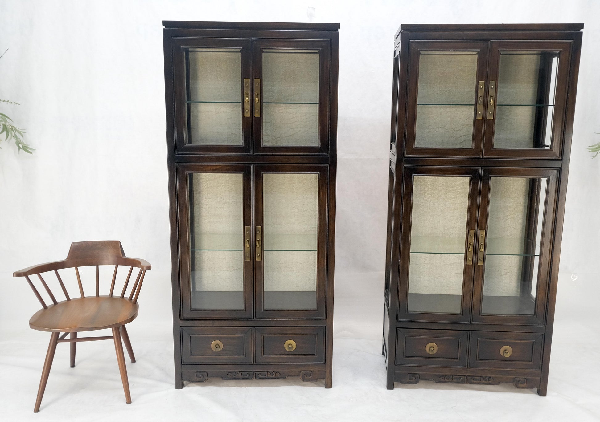EstablishedLines Pair of Asian Compact Display Cabinets Showcases China Cabinets Drawers MINT!