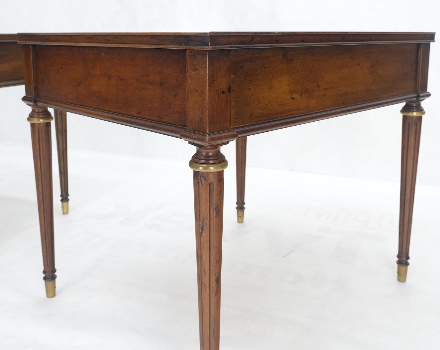 EstablishedLines Pair Banded Top Fluted Tapered Legs One Drawer Low Profile End Tables Stands