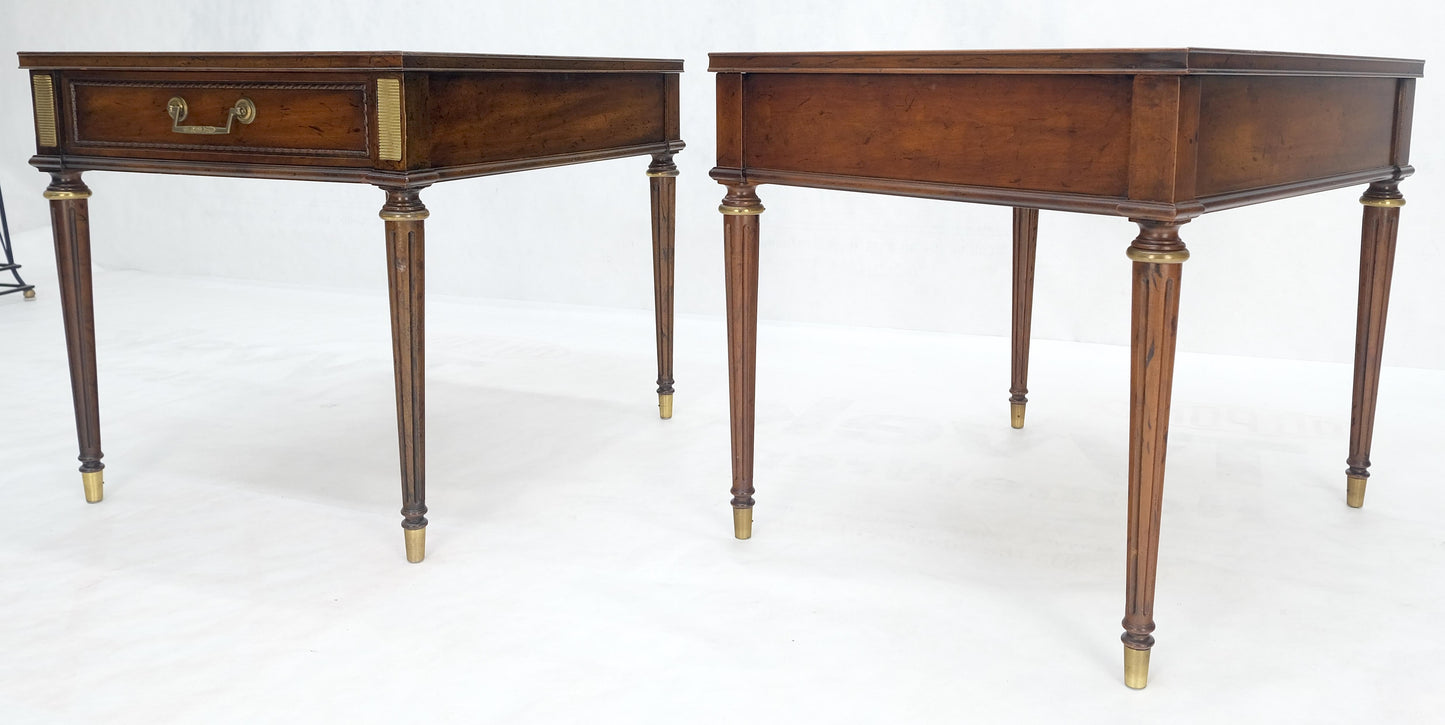EstablishedLines Pair Banded Top Fluted Tapered Legs One Drawer Low Profile End Tables Stands
