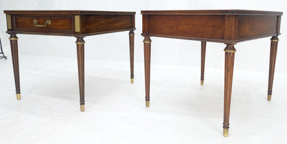 EstablishedLines Pair Banded Top Fluted Tapered Legs One Drawer Low Profile End Tables Stands