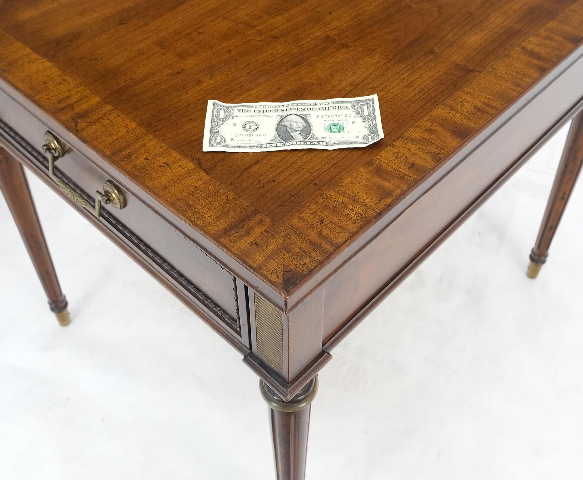 EstablishedLines Pair Banded Top Fluted Tapered Legs One Drawer Low Profile End Tables Stands