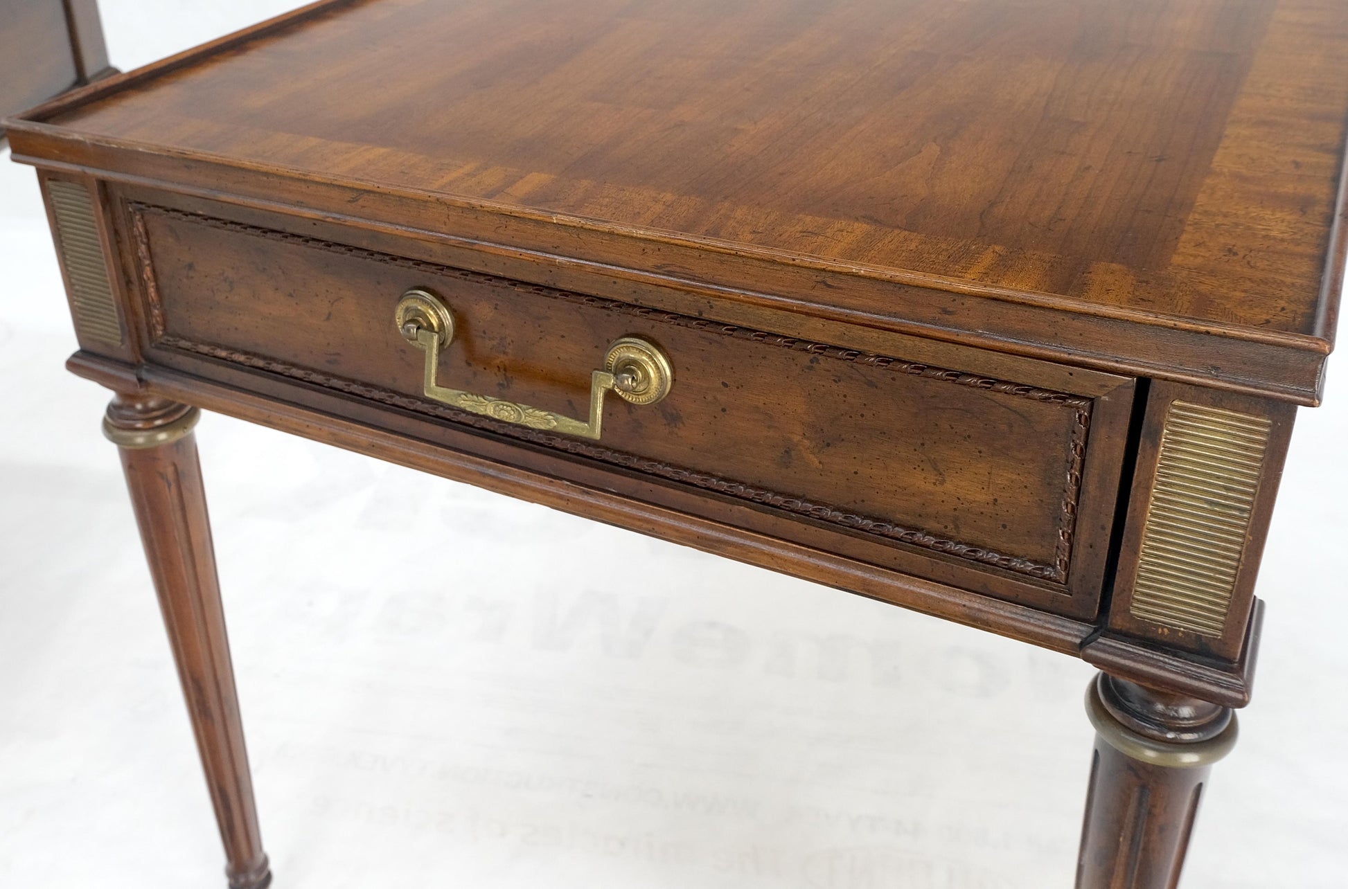 EstablishedLines Pair Banded Top Fluted Tapered Legs One Drawer Low Profile End Tables Stands