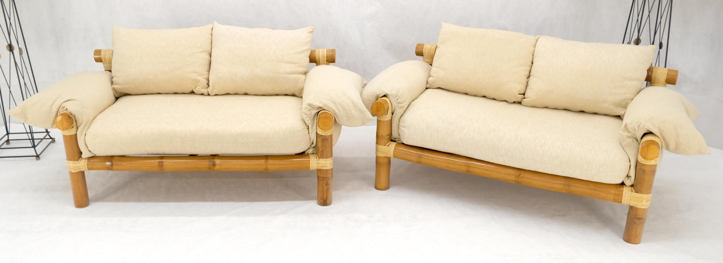 EstablishedLines Pair of c1970s Vintage Massive Thick Bamboo Bases Loveseats MINT