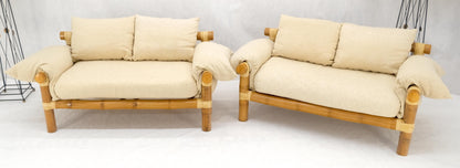 EstablishedLines Pair of c1970s Vintage Massive Thick Bamboo Bases Loveseats MINT