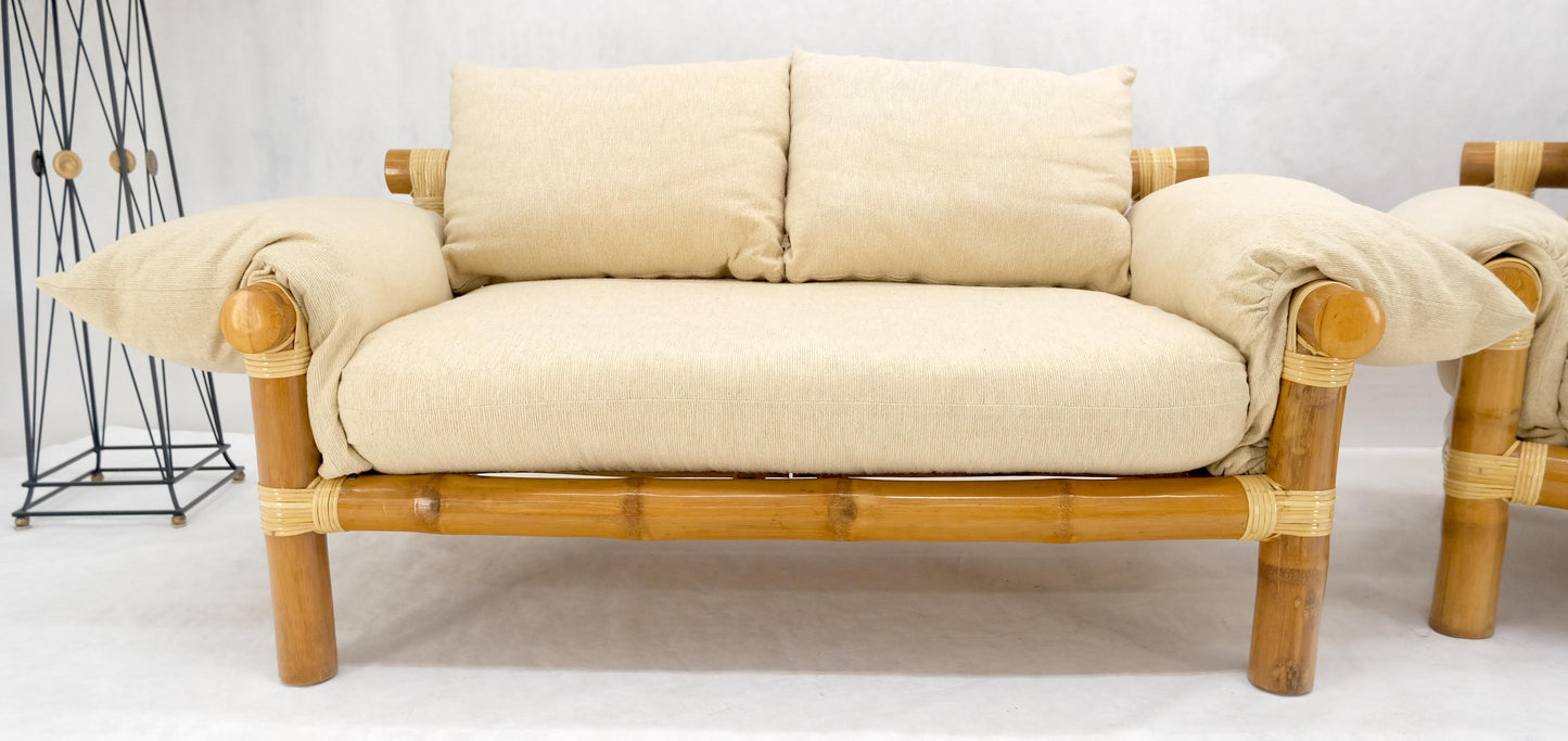 EstablishedLines Pair of c1970s Vintage Massive Thick Bamboo Bases Loveseats MINT