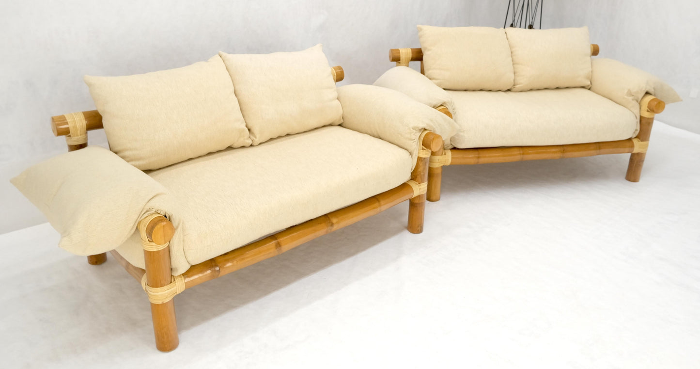 EstablishedLines Pair of c1970s Vintage Massive Thick Bamboo Bases Loveseats MINT