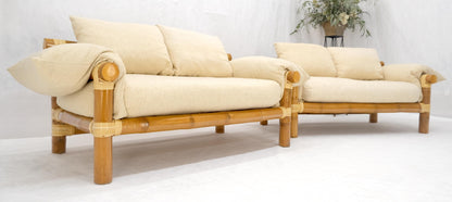 EstablishedLines Pair of c1970s Vintage Massive Thick Bamboo Bases Loveseats MINT