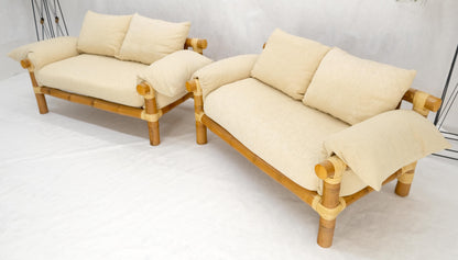 EstablishedLines Pair of c1970s Vintage Massive Thick Bamboo Bases Loveseats MINT
