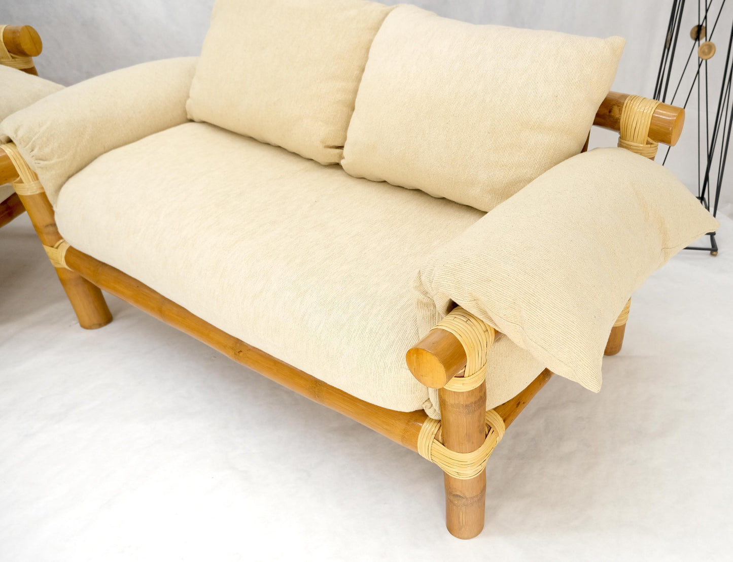 EstablishedLines Pair of c1970s Vintage Massive Thick Bamboo Bases Loveseats MINT