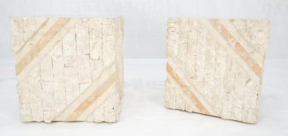 EstablishedLines Pair of Cube Shape Tessellated Polished Marble End Tables Night Stands MINT!