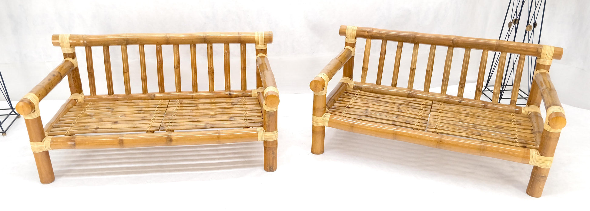 EstablishedLines Pair of c1970s Vintage Massive Thick Bamboo Bases Loveseats MINT