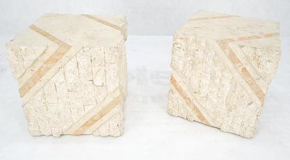 EstablishedLines Pair of Cube Shape Tessellated Polished Marble End Tables Night Stands MINT!
