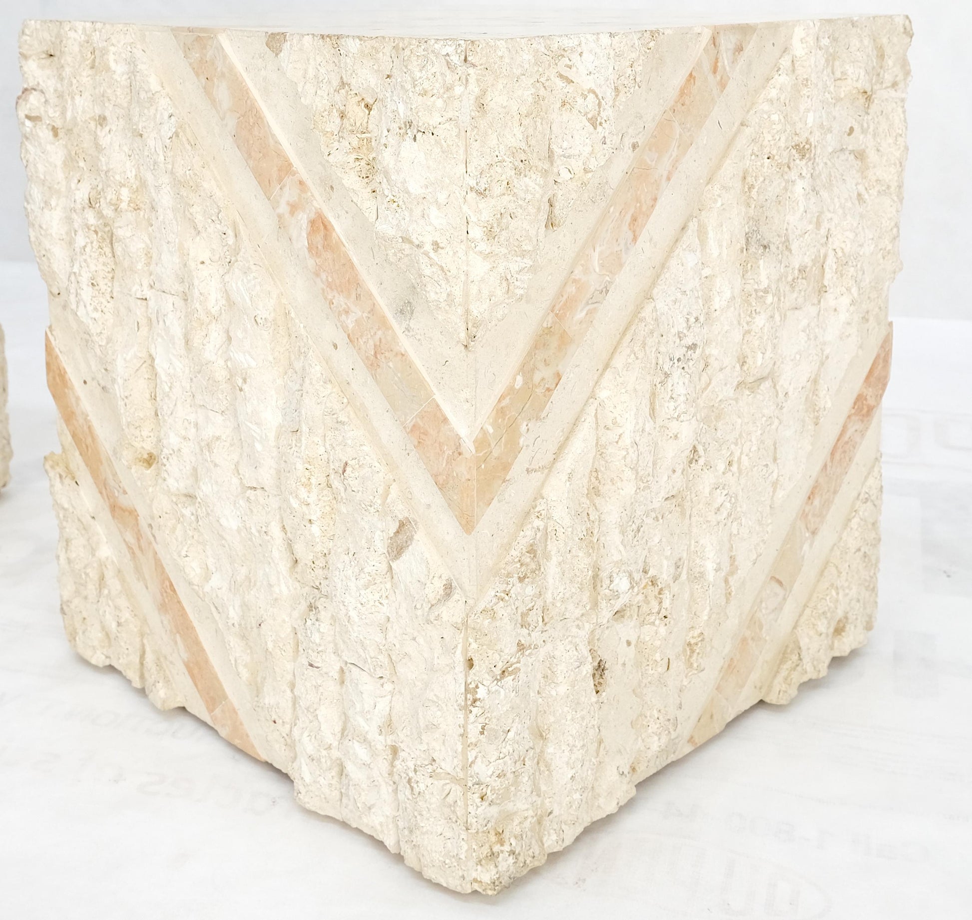 EstablishedLines Pair of Cube Shape Tessellated Polished Marble End Tables Night Stands MINT!