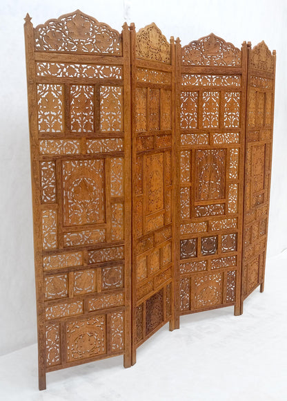 EstablishedLines Fine Asian Carved Teak 4 Panels Screen Room Divider Mint!
