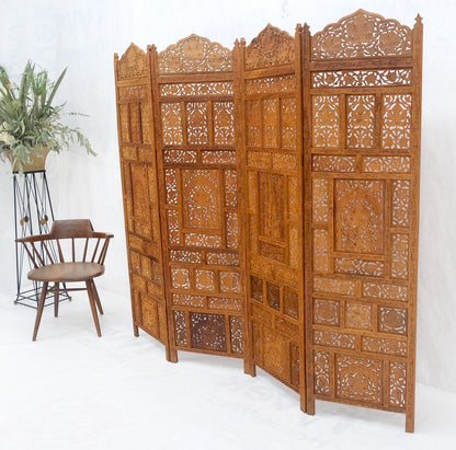EstablishedLines Fine Asian Carved Teak 4 Panels Screen Room Divider Mint!
