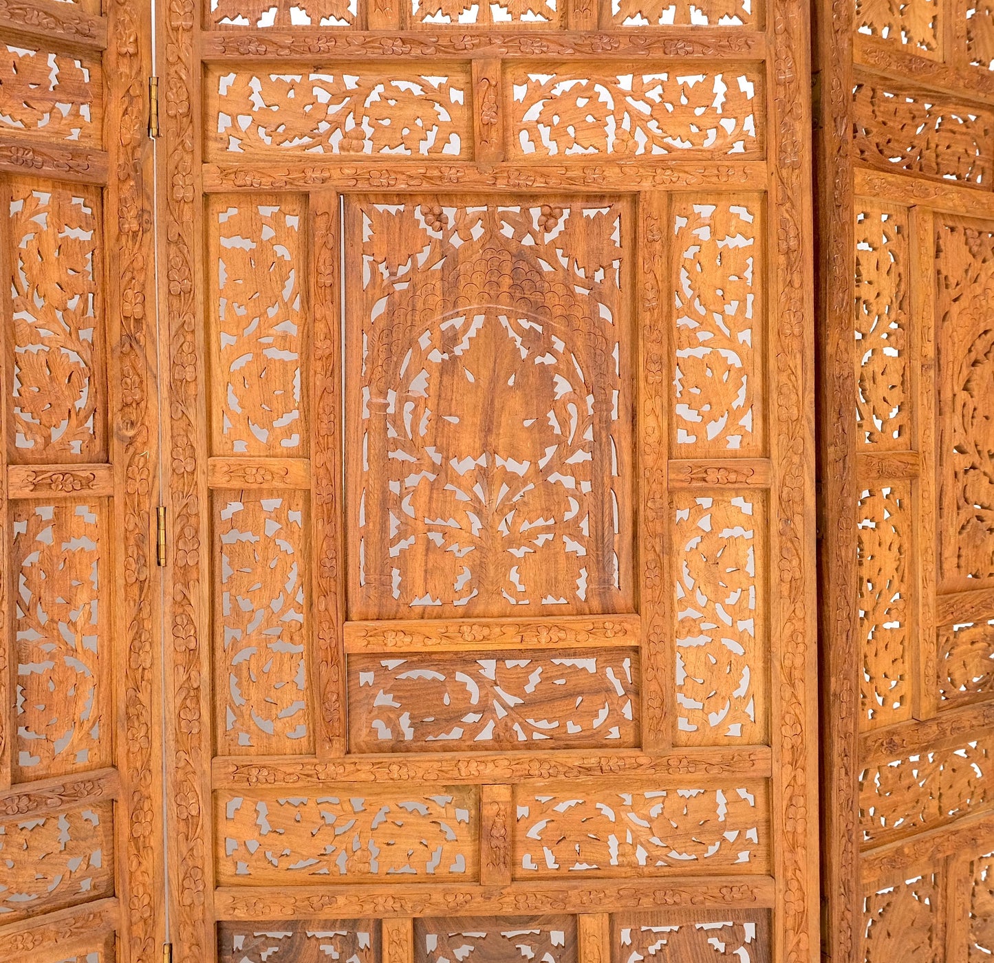 EstablishedLines Fine Asian Carved Teak 4 Panels Screen Room Divider Mint!
