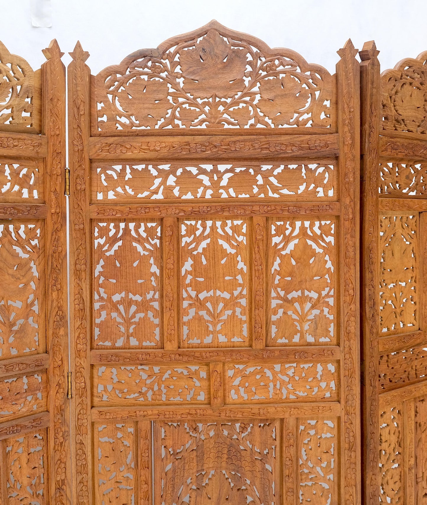 EstablishedLines Fine Asian Carved Teak 4 Panels Screen Room Divider Mint!