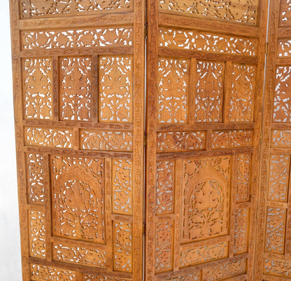 EstablishedLines Fine Asian Carved Teak 4 Panels Screen Room Divider Mint!