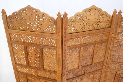 EstablishedLines Fine Asian Carved Teak 4 Panels Screen Room Divider Mint!