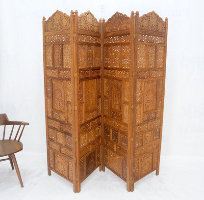 EstablishedLines Fine Asian Carved Teak 4 Panels Screen Room Divider Mint!