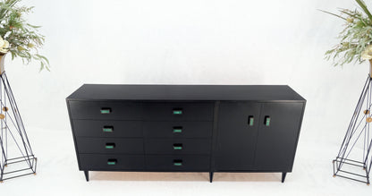EstablishedLines Large Oversize Long Ebonized Black Lacquer Credenza Dresser Dowel Cone Legs Mint
