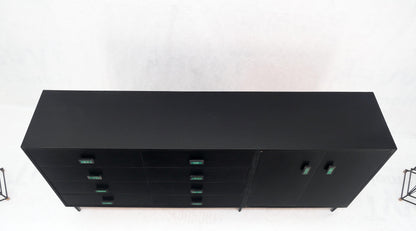 EstablishedLines Large Oversize Long Ebonized Black Lacquer Credenza Dresser Dowel Cone Legs Mint