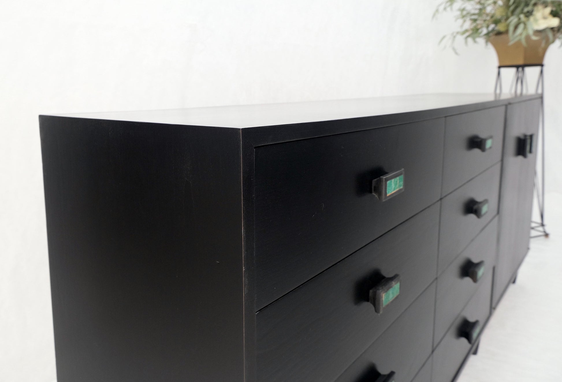 EstablishedLines Large Oversize Long Ebonized Black Lacquer Credenza Dresser Dowel Cone Legs Mint