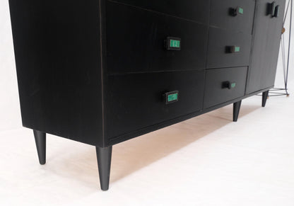 EstablishedLines Large Oversize Long Ebonized Black Lacquer Credenza Dresser Dowel Cone Legs Mint