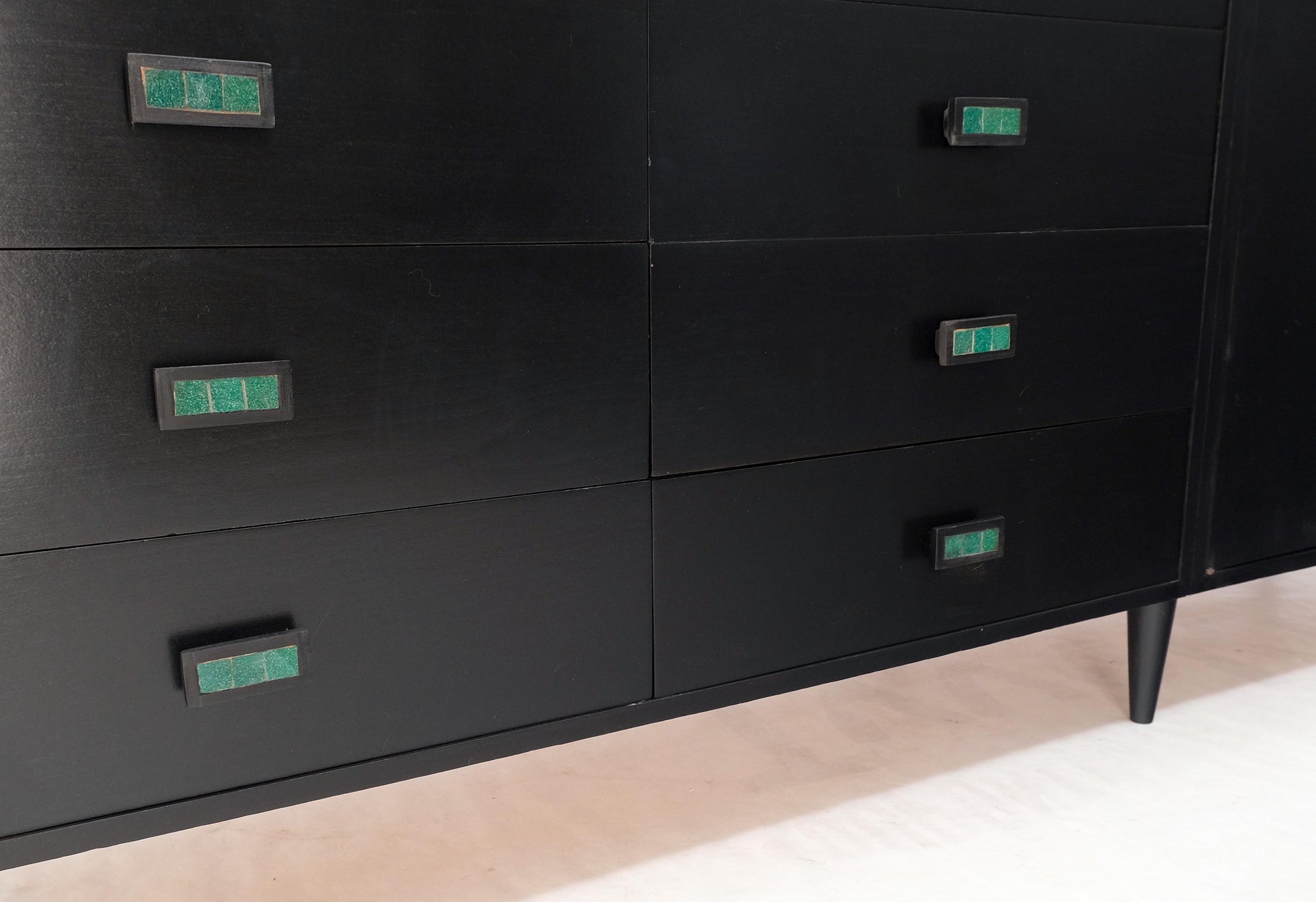 EstablishedLines Large Oversize Long Ebonized Black Lacquer Credenza Dresser Dowel Cone Legs Mint