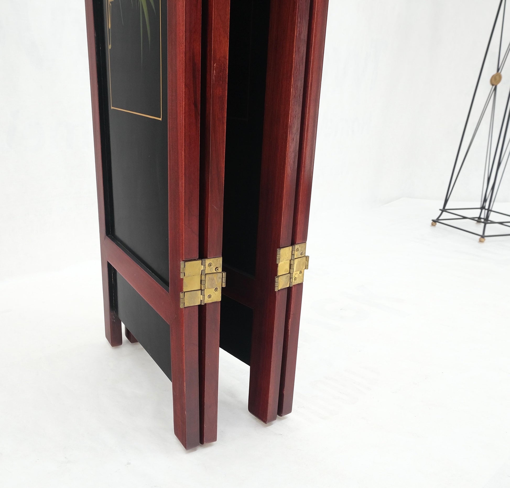 Lacquered Wood Mother of Pearl Chinese Oriental 4 Panel Room Divider Screen