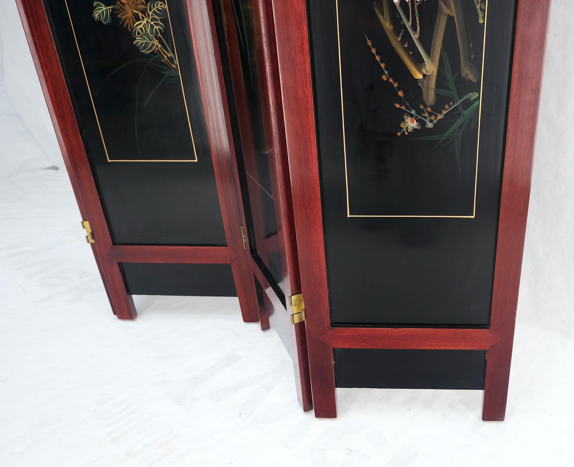 Lacquered Wood Mother of Pearl Chinese Oriental 4 Panel Room Divider Screen