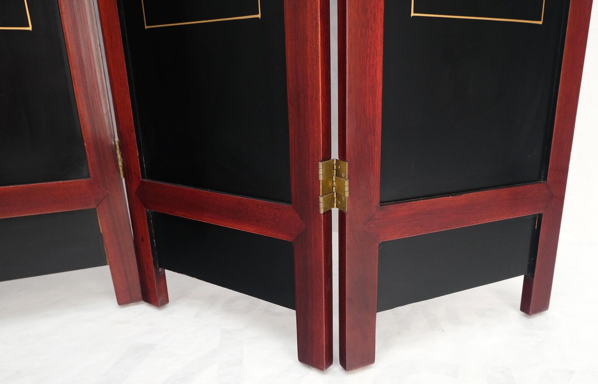 Lacquered Wood Mother of Pearl Chinese Oriental 4 Panel Room Divider Screen
