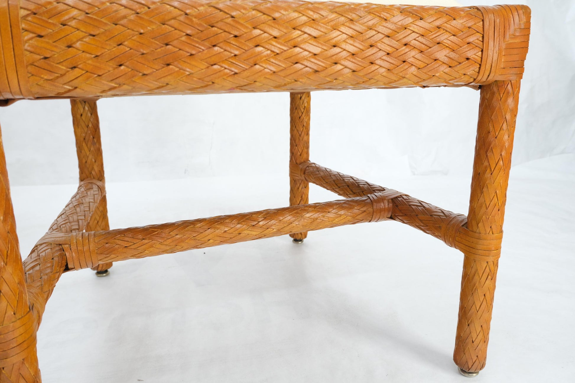 EstablishedLines Leather Basket Weave Wicker Style Square Dining Room Table 4 Chairs Glass Top