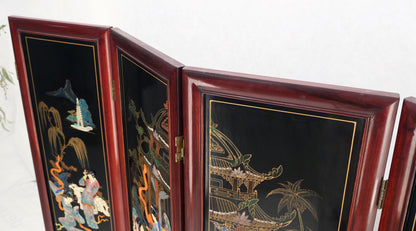 Lacquered Wood Mother of Pearl Chinese Oriental 4 Panel Room Divider Screen
